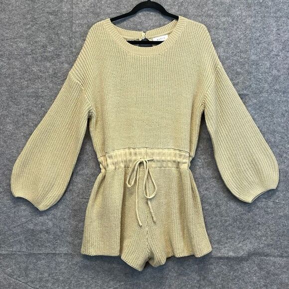 MABLE Sweater Romper Small/Medium Taupe Tan Knit Drawstring Keyhole Back LS - Picture 4 of 16